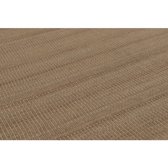 Brown Rug & Kilim’s Contemporary Rez Kilim Flatweave Rug With Brown Striped Design For Sale - Image 8 of 10