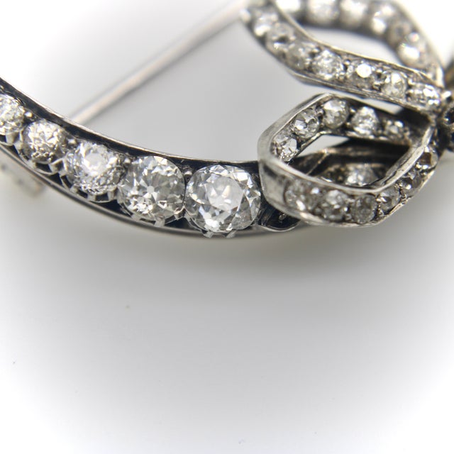 Early 20th Century Victorian Old Mine Cut Diamond Crescent Moon With Bow Brooch For Sale - Image 10 of 12