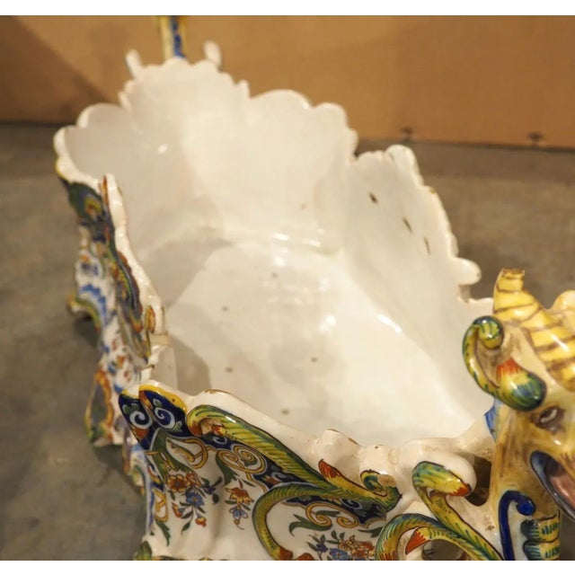 Hand Painted Antique French Faience Jardiniere, Decor Rouen, Circa 1900 For Sale - Image 9 of 12