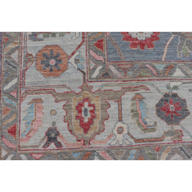 Large Modern Oushak Design With All-Over Multi Colored Floral Design in Wool For Sale - Image 9 of 13