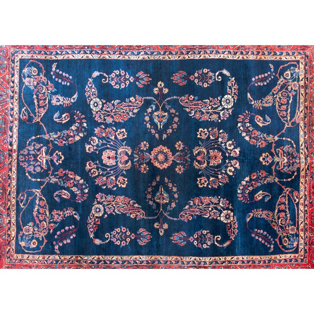 Navy Blue Early 20th Century Persian Sarouk Mohajeran Rug For Sale - Image 8 of 15