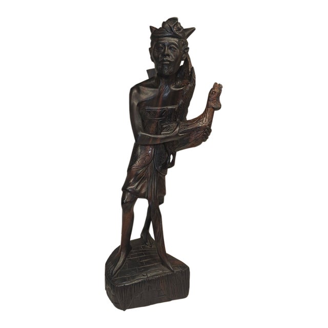 Mid-Century Balinese Macassar Ebony Cockfighter Sculpture - 12.5” For Sale