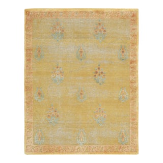Contemporary Block Print Floral Natural Silk Runner by Rug & Kilim, India For Sale