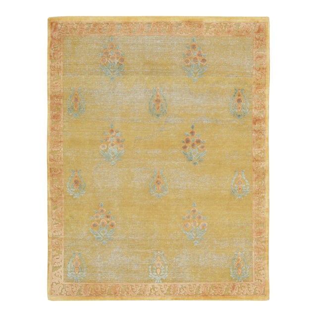 Contemporary Block Print Floral Natural Silk Runner by Rug & Kilim, India For Sale