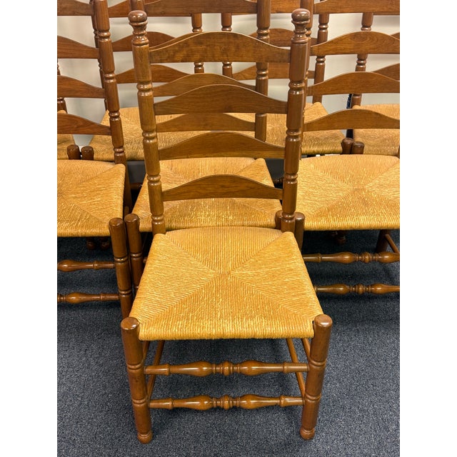 Textile Set of 8 Solid Cherry Ladderback Rush Seat Dining Chairs - Attributed to Pennsylvania House For Sale - Image 7 of 12