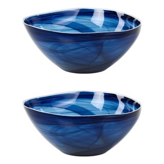 Monte Carlo Large Indigo Alabaster Glass Bowls, Set of 2 For Sale
