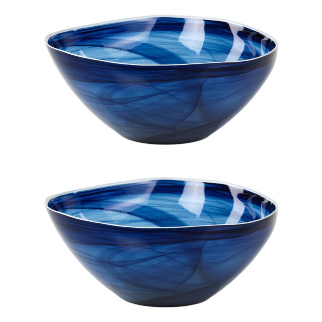 Monte Carlo Large Indigo Alabaster Glass Bowls, Set of 2 For Sale