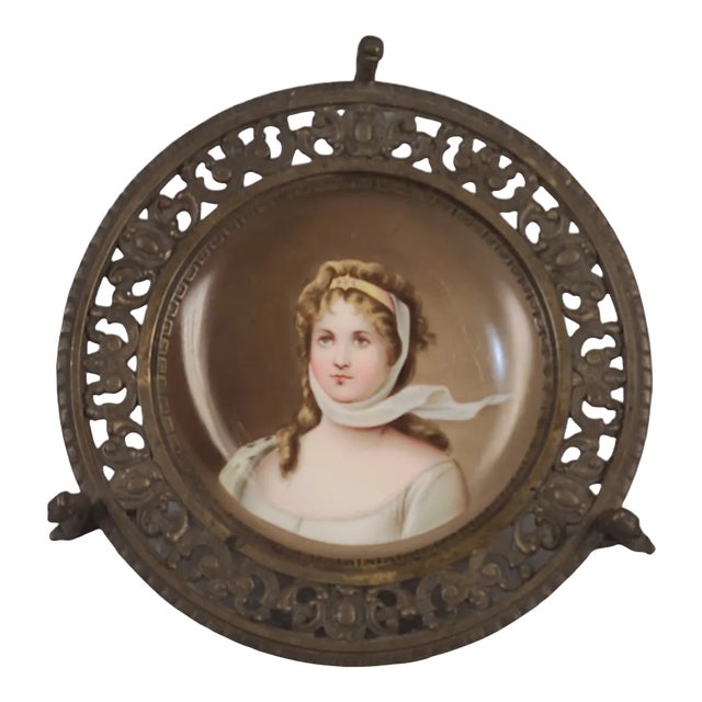 Antique Late 19th Century Portrait Plate Queen Louise of Prussia Bronze Card Trinket Tray Holder For Sale