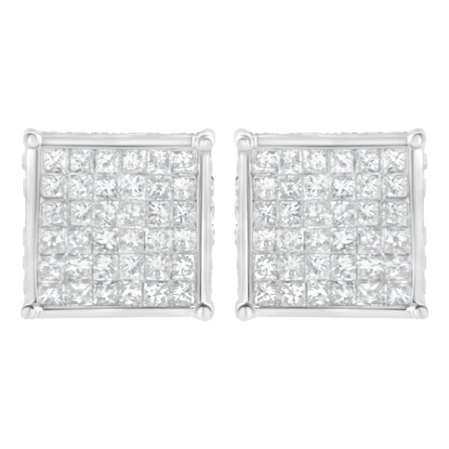 10K White Gold 2ct TDW Princess-Cut Composite Diamond Stud Earring For Sale