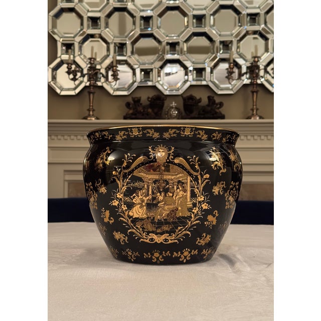 Ceramic Large Scale 12” Regency Style Cache Pot in the Manner of Versace For Sale - Image 7 of 14