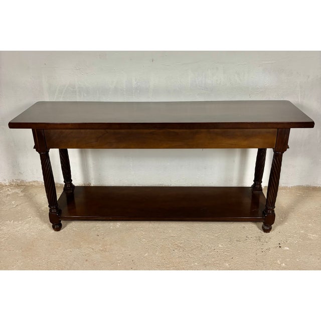 Large Spanish Walnut Rustic Console With Three Drawers and Lower Shelf, 1930s For Sale - Image 15 of 15