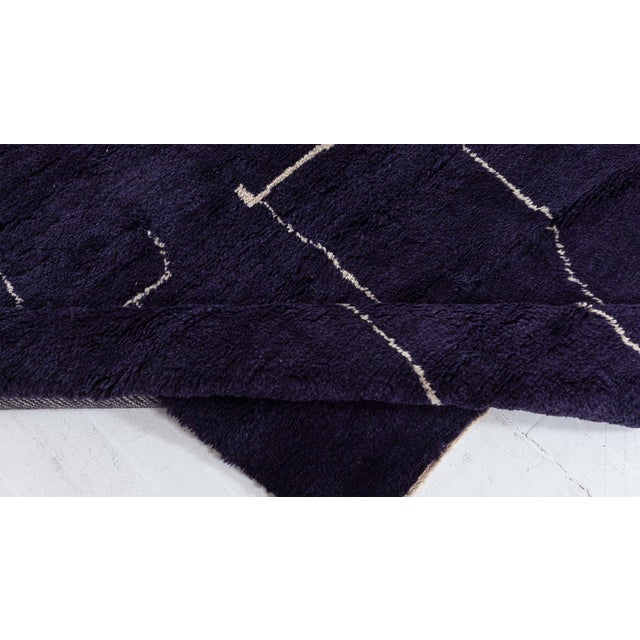 Modern Moroccan "Building Blocks" Hand-Knotted Wool Rug in Indigo and Gray Size: 14'1" × 14'1" (429 × 429 cm) This...