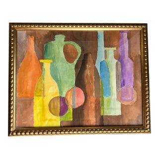 1970’s Original Abstract Bottle Still Life Watercolor Painting For Sale