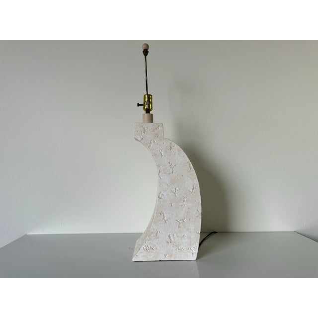 Awesome 1980's Postmodern geometric textured plaster table lamp by Sunset Lamps. Measures: From the bottom to the socket...