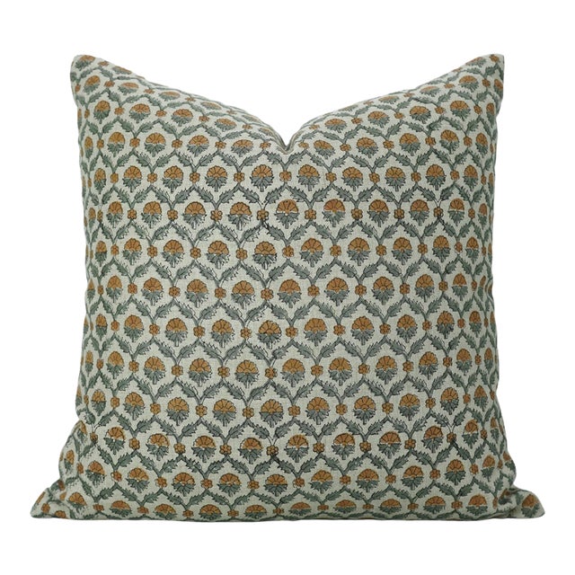 Fabdivine Handmade Block Printed Cushion Cover 24x24 Inch Pure Linen- Shehnaz For Sale