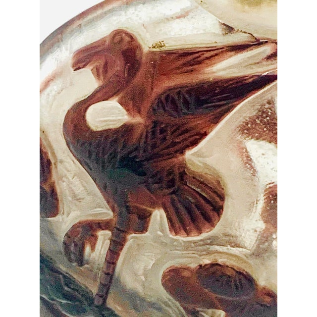 Early 20th Century Antique Carved Overlay Peking Glass Snuff Bottle. Featuring traditional Chinese symbols of cranes, a...