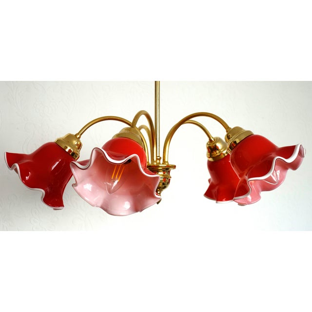 Vintage Brass and Glass 5-Light Chandelier, 1980s For Sale - Image 6 of 14