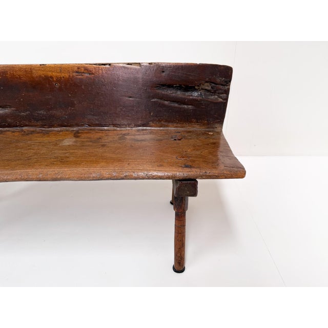 Small Antique Wooden Bench with Backrest, 1800s For Sale - Image 12 of 14