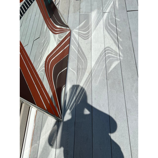 Brown 1970 Brown Orange Wavy Pattern Mirror Attributed to Turner For Sale - Image 8 of 11