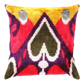 Contemporary Silk Velvet Ikat Pillow For Sale