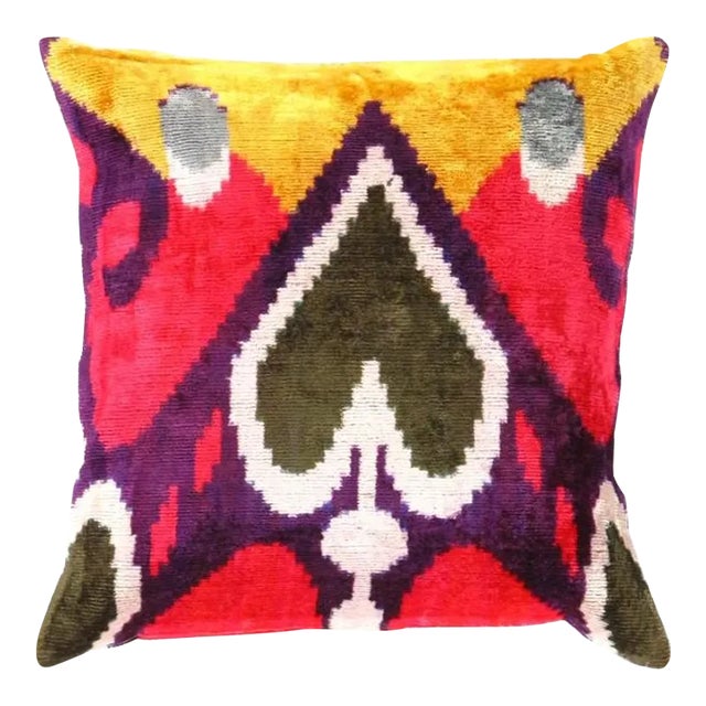 Contemporary Silk Velvet Ikat Pillow For Sale