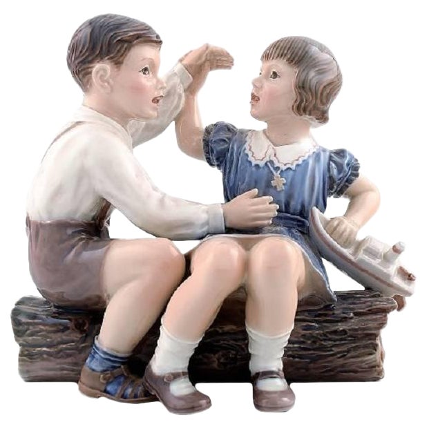 Vintage No. 1214 Girl and Boy with Ship Figurine by Dahl Jensen For Sale
