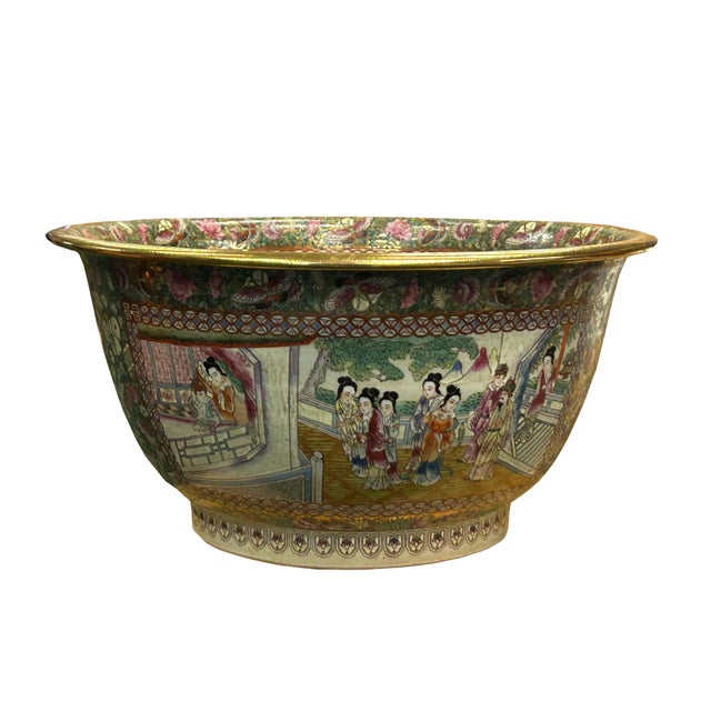 This vintage Chinese famille rose porcelain bowl is a stunning example of this iconic art form. The large bowl features a...