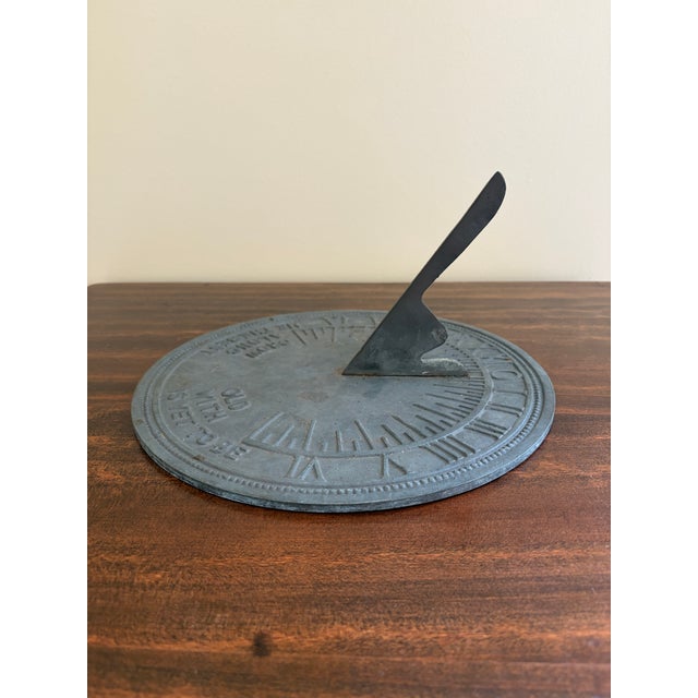 Virginia Metalcrafters Vintage English Country Iron Verdigris Garden Sundial "Grow Old Along With Me" For Sale - Image 4 of 6