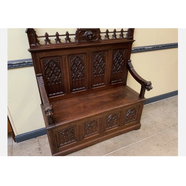 Antique Neo-Gothic Chest Bench, 1880 For Sale - Image 10 of 12