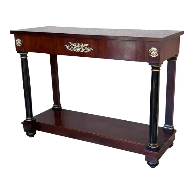 Biedermeier Console With Ebonized Columns and Bronze Mounts and Drawer For Sale