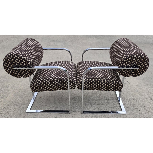 Milo Baughman for Thayer Coggin Milo Baughman for Thayer Coggin 1970s Postmodern Chrome Cantilever Armchairs Pair For Sale - Image 4 of 18
