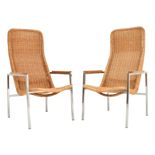 Vintage Chrome and Rattan Armchairs by Dirk Van Sliedregt for Gebroeders Jonkers Noordwolde, 1960s, Set of 2 For Sale