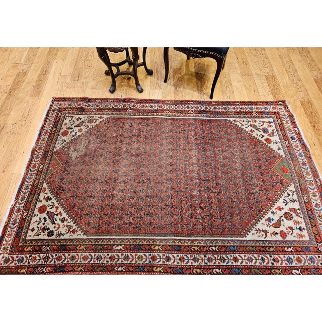 Vintage Malayer Area Rug, Hand-Knotted Wool, Tribal Paisley Pattern, 4x7, Burgundy & Ivory For Sale - Image 4 of 12
