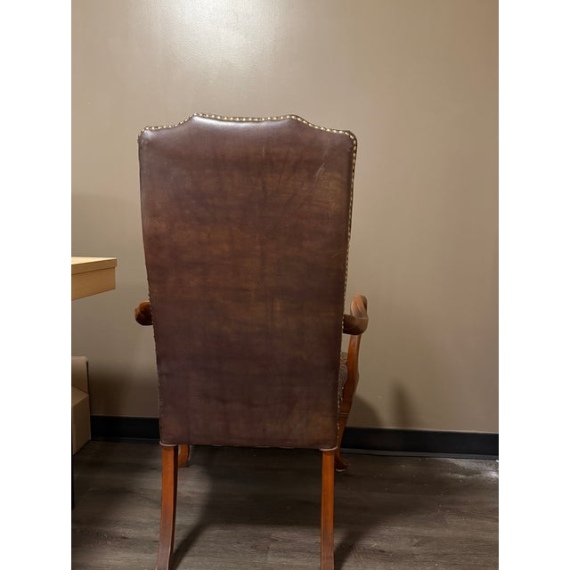 Queen Anne Vintage Hancock & Moore Queen Anne Mahogany Library Chair in Deep Brown Tufted Leather For Sale - Image 3 of 3