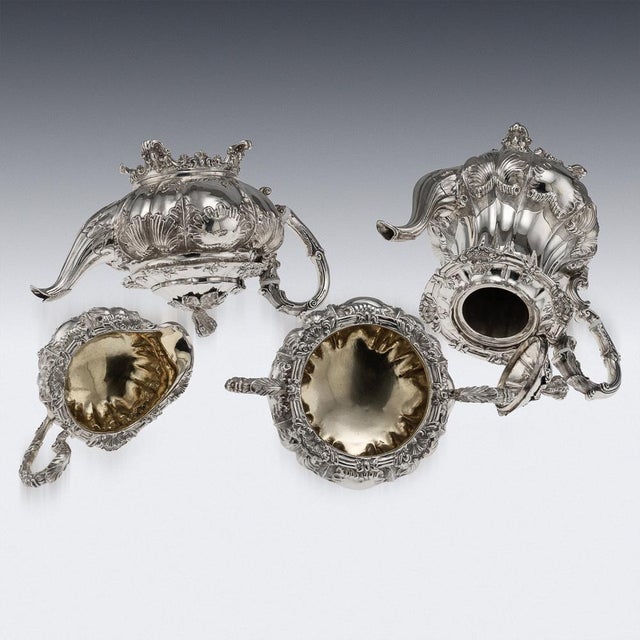 Mid 19th Century Antique Victorian Silver Tea Service, London, 1854, Set of 4 For Sale - Image 5 of 18