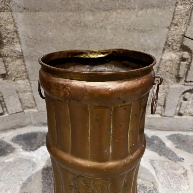 French 1940s French Umbrella Stand Solid Brass Faux Bamboo France For Sale - Image 3 of 12