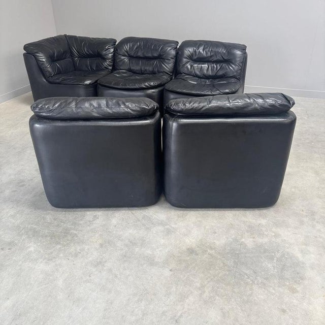 Black Leather Modular Sofa, 1970s, Set of 5 For Sale - Image 9 of 12