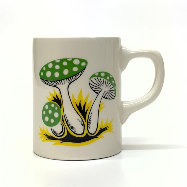 Vintage Colorful Bone China Mugs With Illustrative Mushroom Motif, Made in Japan - Set of 4 For Sale In Miami - Image 6 of 9
