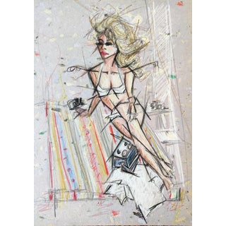Color Pencil Portrait of Brigitte Bardot on A4 Limited Edition Handmade Paper For Sale