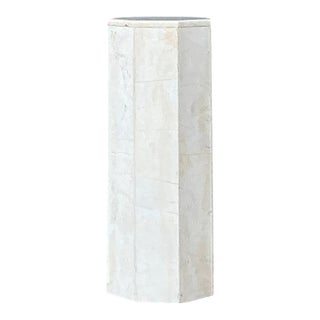 Vintage Small White Marble Hexagonal Pedestal For Sale