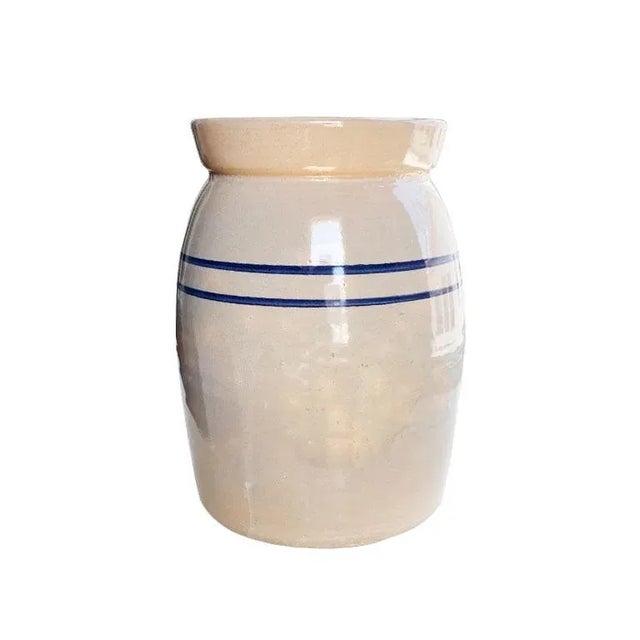 Early 20th Century Folk Ceramic Butter Churn, Crock or Vase With Blue Stripe Decoration For Sale - Image 5 of 5