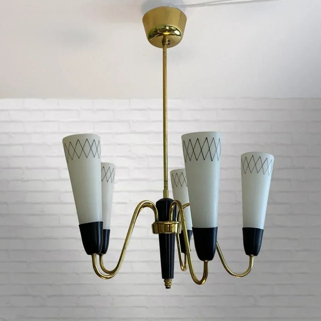 Swedish Modern Chandelier in Brass and Glass, 1950s For Sale - Image 10 of 10