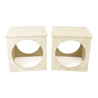Late 20th Century Pair of Bone Marquetry Square Side Tables For Sale