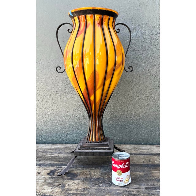 Metal Vintage Blown Glass Urn For Sale - Image 7 of 12