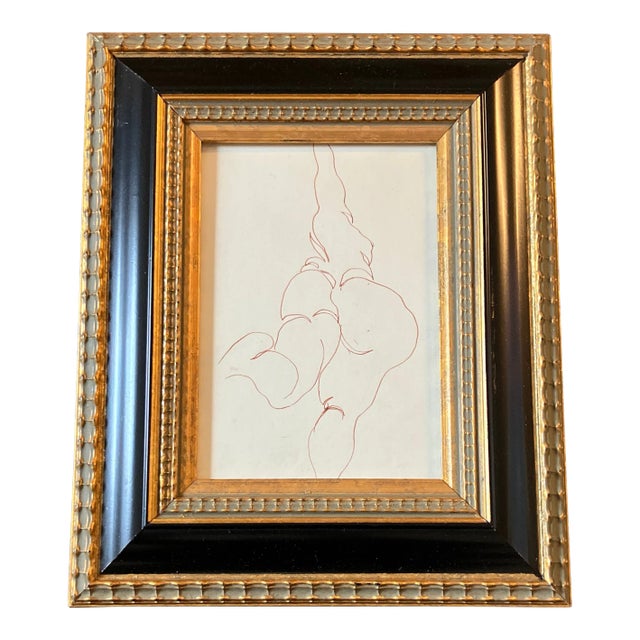 1970’s Original Abstract Female Nude Brown Ink Drawing Framed For Sale