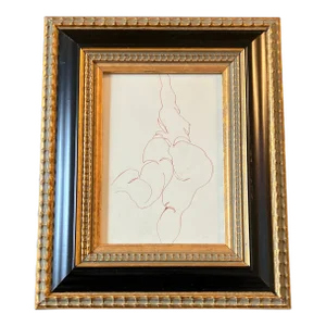 1970’s Original Abstract Female Nude Brown Ink Drawing Framed