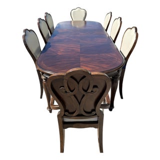 Hooker Furniture Leesburg Oval Dark Wood Dining Table & 8 Leesburg Mahogany Wood Brown Italian Leather Dining Chairs - Set of 9 For Sale