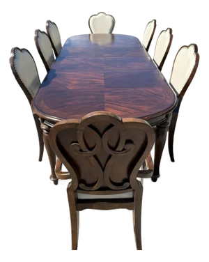 Hooker Furniture Leesburg Oval Dark Wood Dining Table & 8 Leesburg Mahogany Wood Brown Italian Leather Dining Chairs - Set of 9