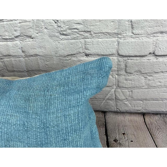 Turkish 16 x 24 Hemp Pillow Turkish Cushion Natural Blue Pillow Cushion Cover For Sale - Image 3 of 4