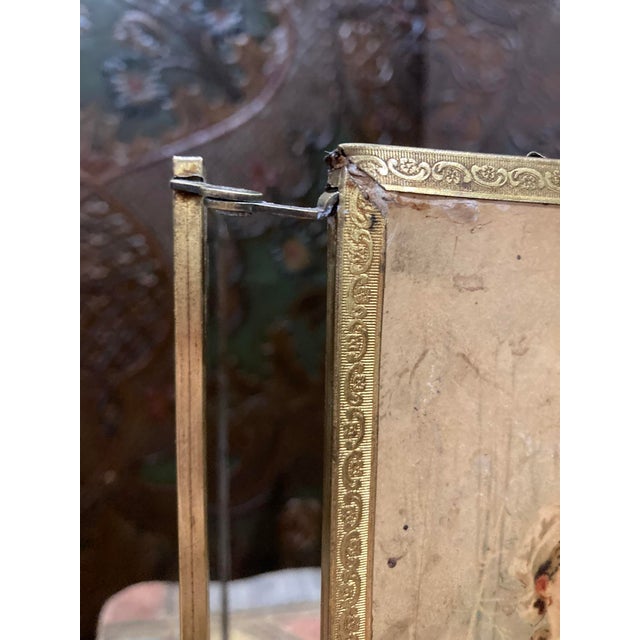 Antique Triptych Standing Mirror in Chiseled Brass — Three-Panel, Circa 1900 For Sale - Image 12 of 17